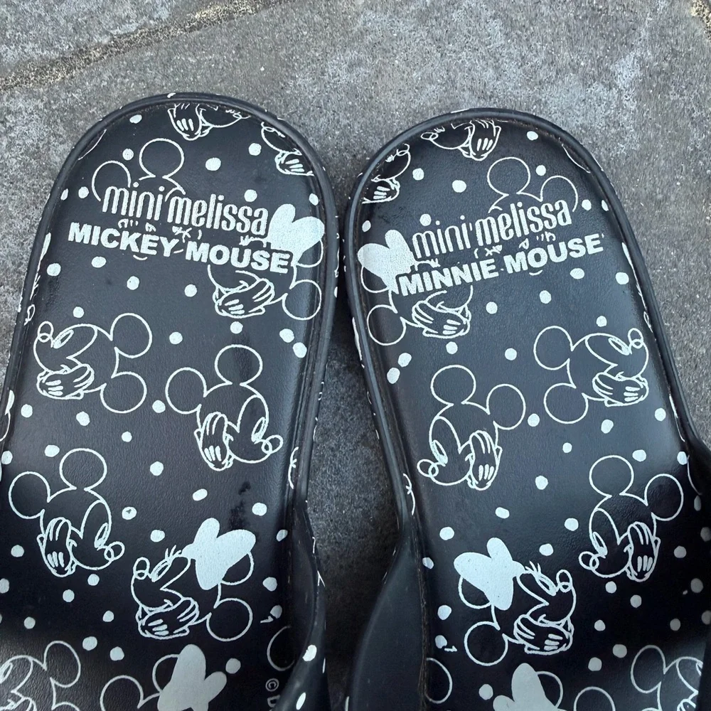 Mini Melissa Black & White Mickey Mouse Double Strap Slides